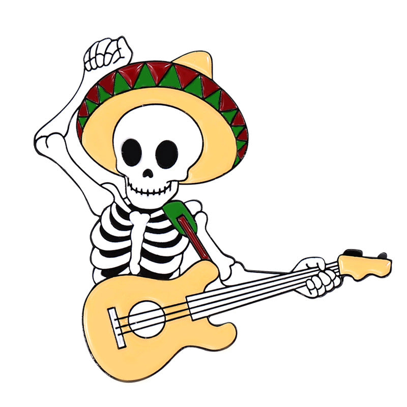 Wholesale Creative Mariachi Cute Skeleton Playing Instrument Alloy Brooch