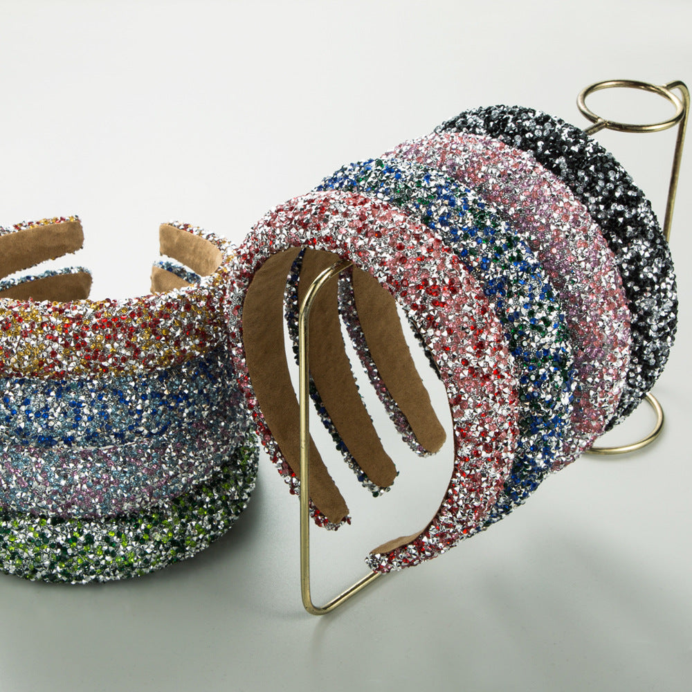 Wholesale New fashion hair pressure non-slip pure handmade sponge wide edge inlaid small rhinestone increased cranial top hair accessories women's headband