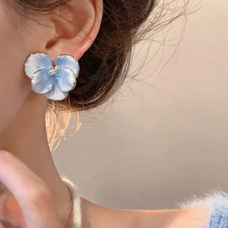 Wholesale Oil painting vintage blue flower earrings