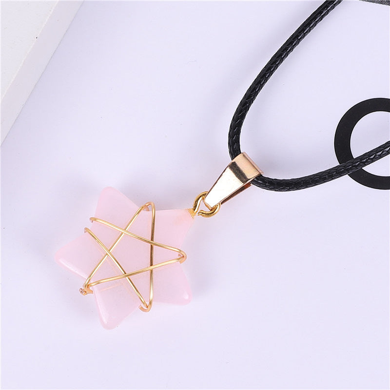 Wholesale Crystal Multi-color Gold Thread Five-pointed Star Necklace