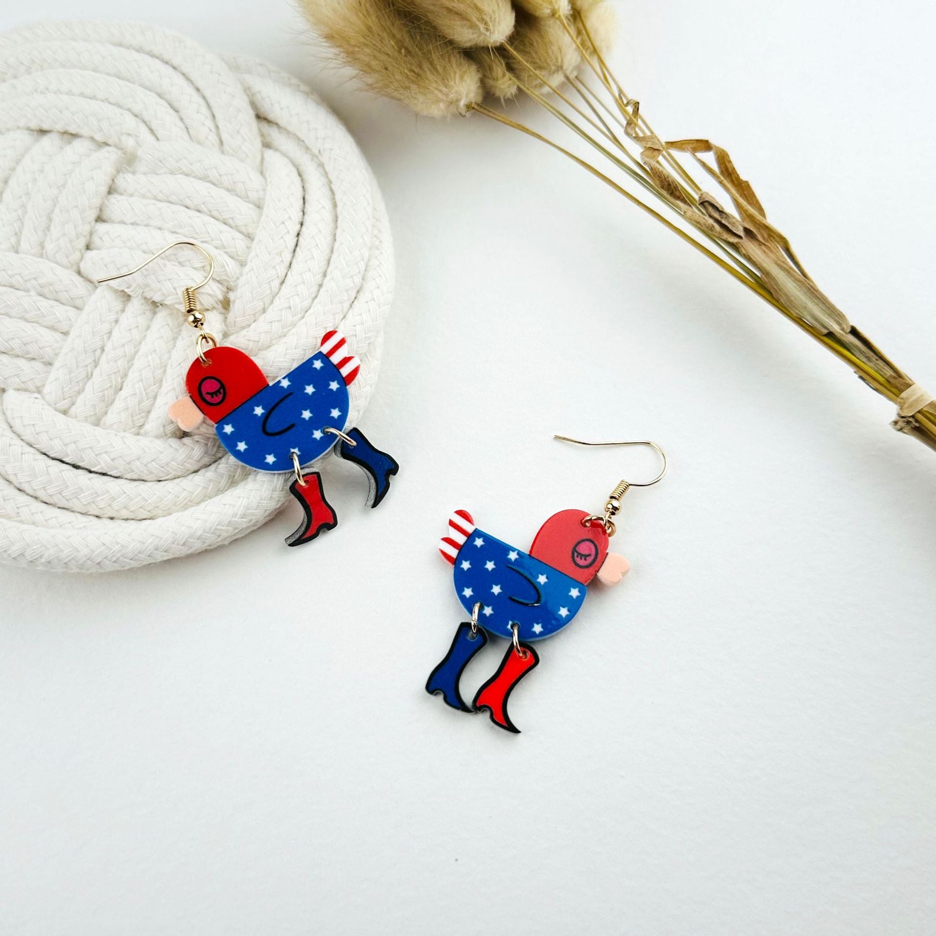 Wholesale Independence Day  Double-sided Printing Flag Chicken Goose Acrylic Earrings