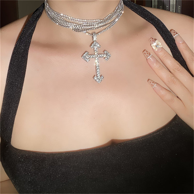 Wholesale Full Diamond Multi-layer Cross Necklace Clavicle Chain