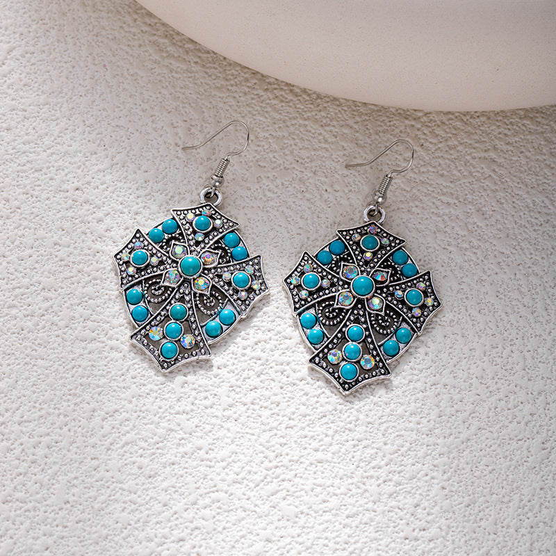 Wholesale Bohemian style turquoise flower earrings