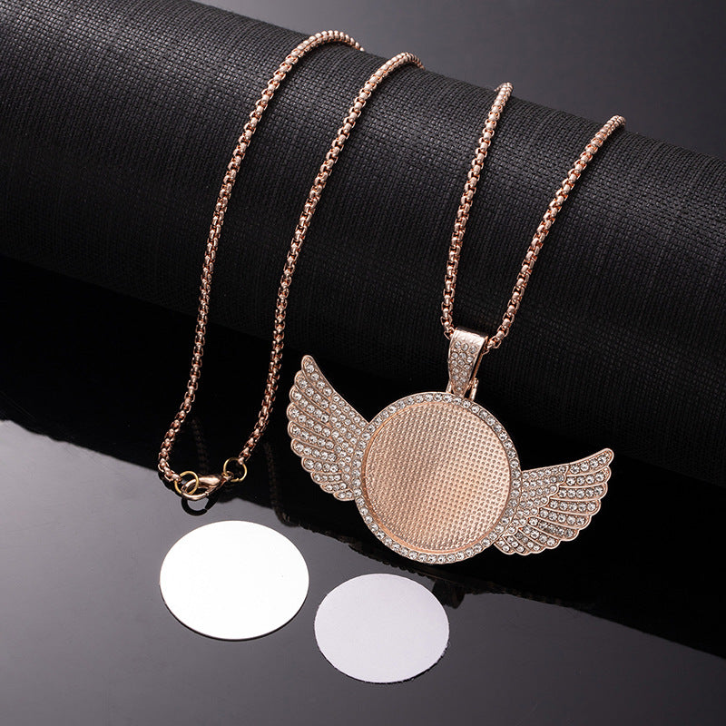 Wholesale Sublimation necklace angel wings necklace heart full diamond clavicle necklace
