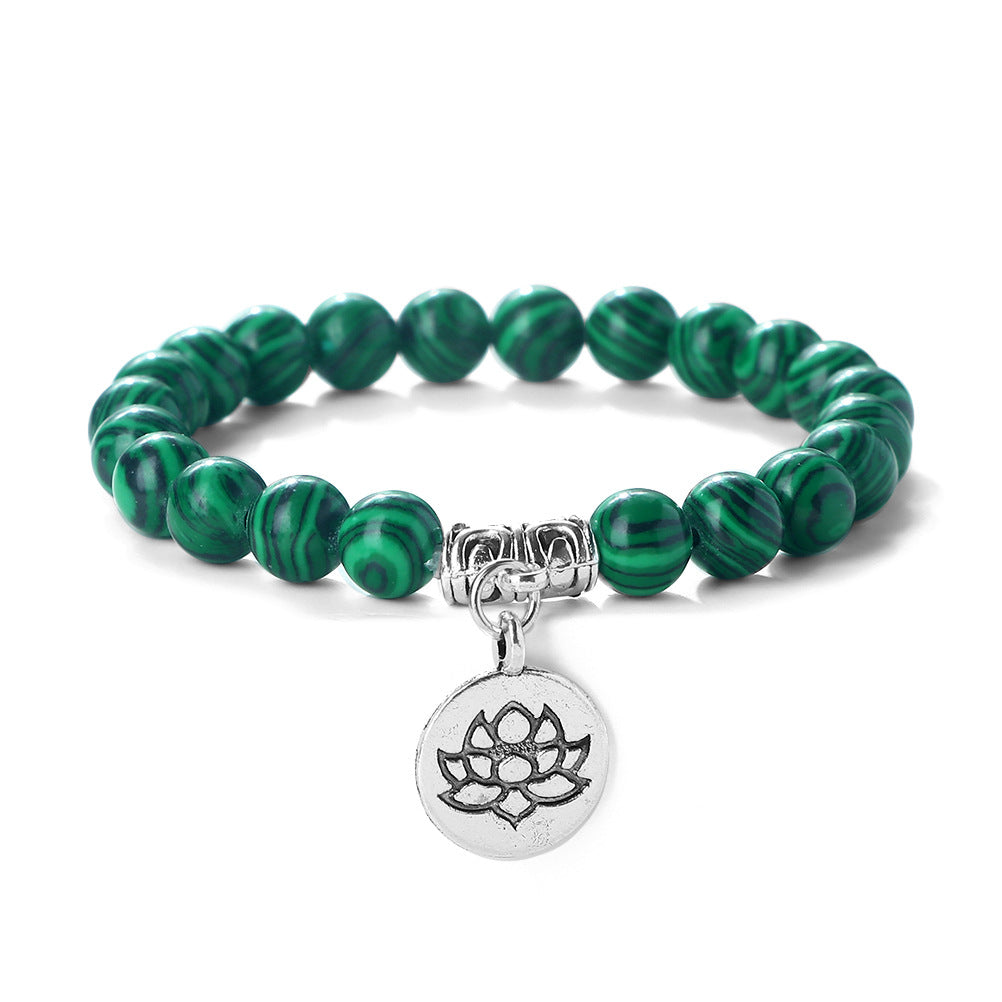 Wholesale 8mm Round Beads Beaded Elastic with Three-Way Alloy Lotus Pendant Buddhist Beads Bracelet