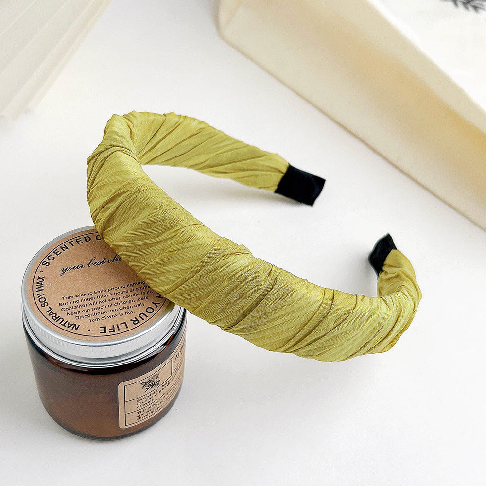 Wholesale Fabric Art Solid Color Pleated Wide Edge Headband