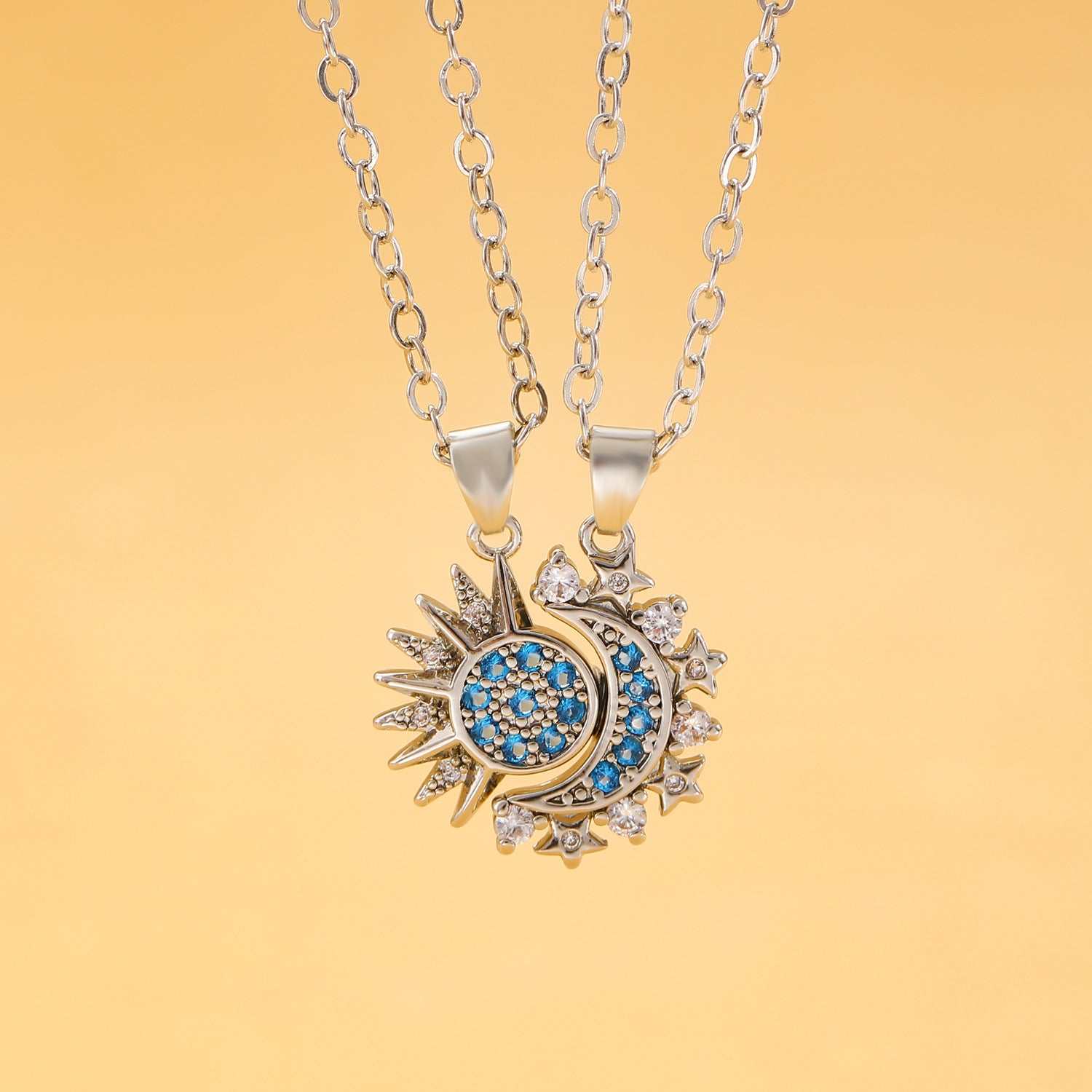 Wholesale Magnetic Sun Moon Lovers Copper Necklace Set