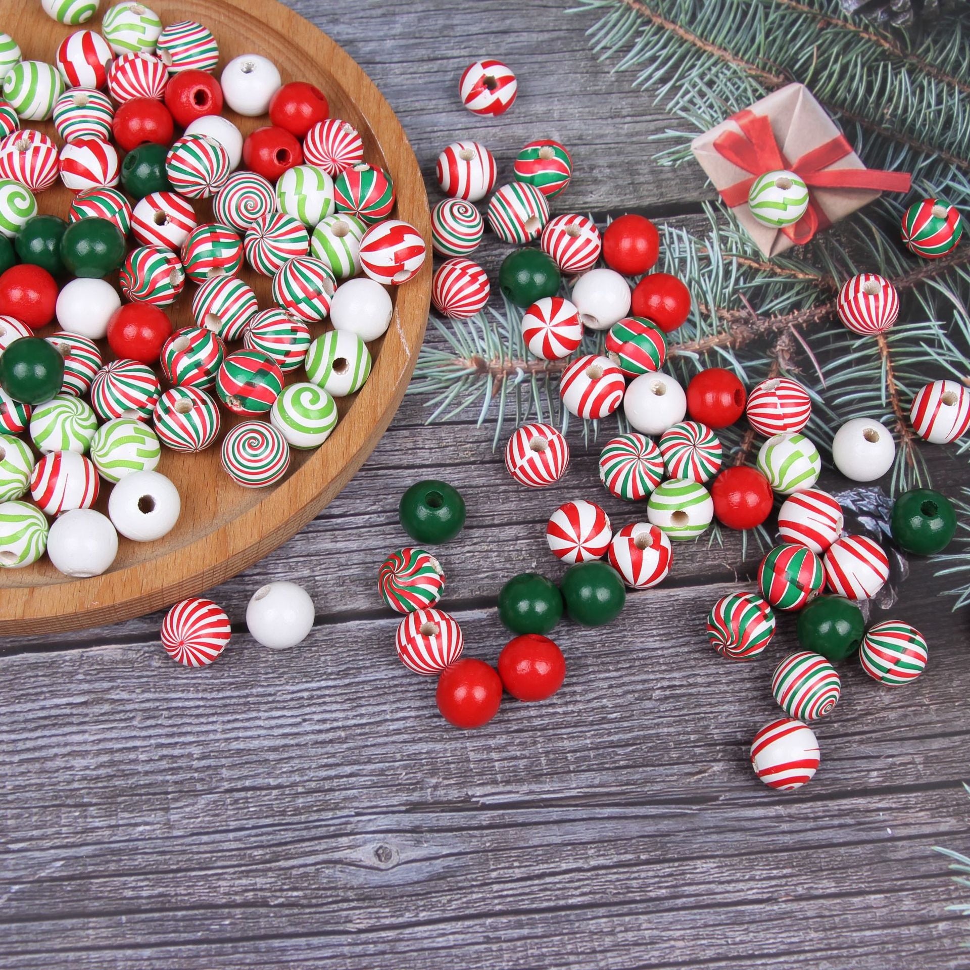 Wholesale 20pcs 16mm Christmas Candy Spiral DIY Colorful Festive Wooden Beads
