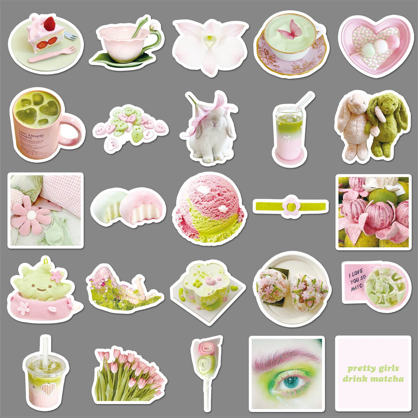 Wholesale 51pcs pink and green  graffiti stickers fresh decorative card stickers