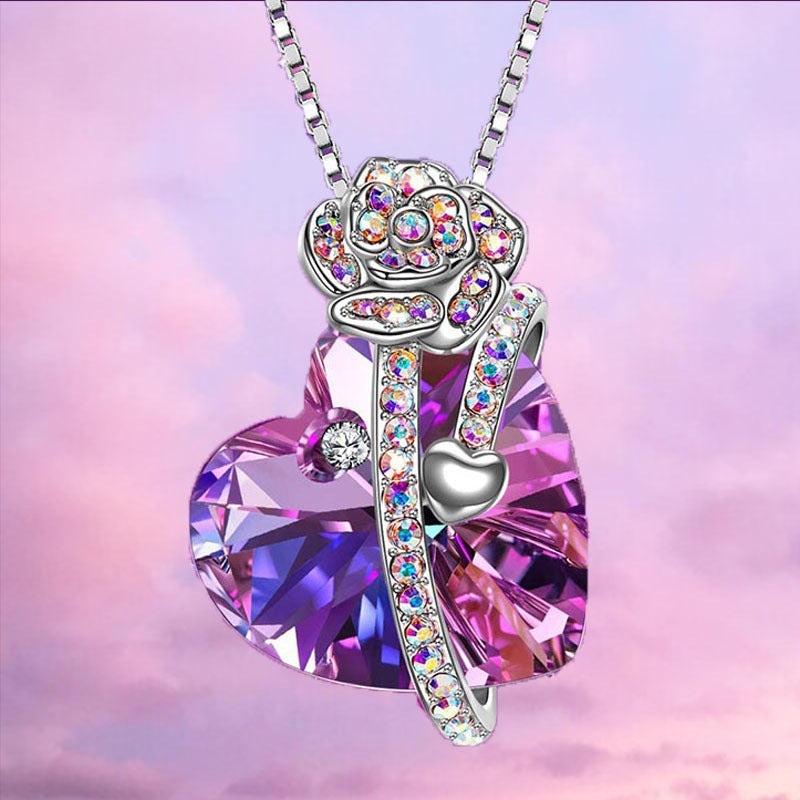 Wholesale Flower Heart Diamond Pendant Necklace