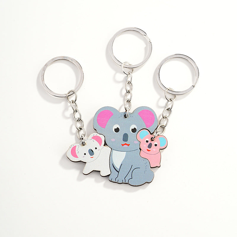 Wholesale Cartoon Cute Color Printed Sloth Wooden Parent-child Keychain