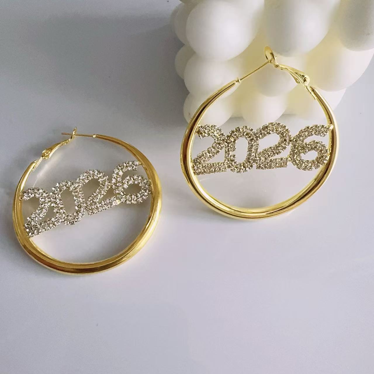 Wholesale 2026 Digital Diamond-Set Circle Blingbling Earrings