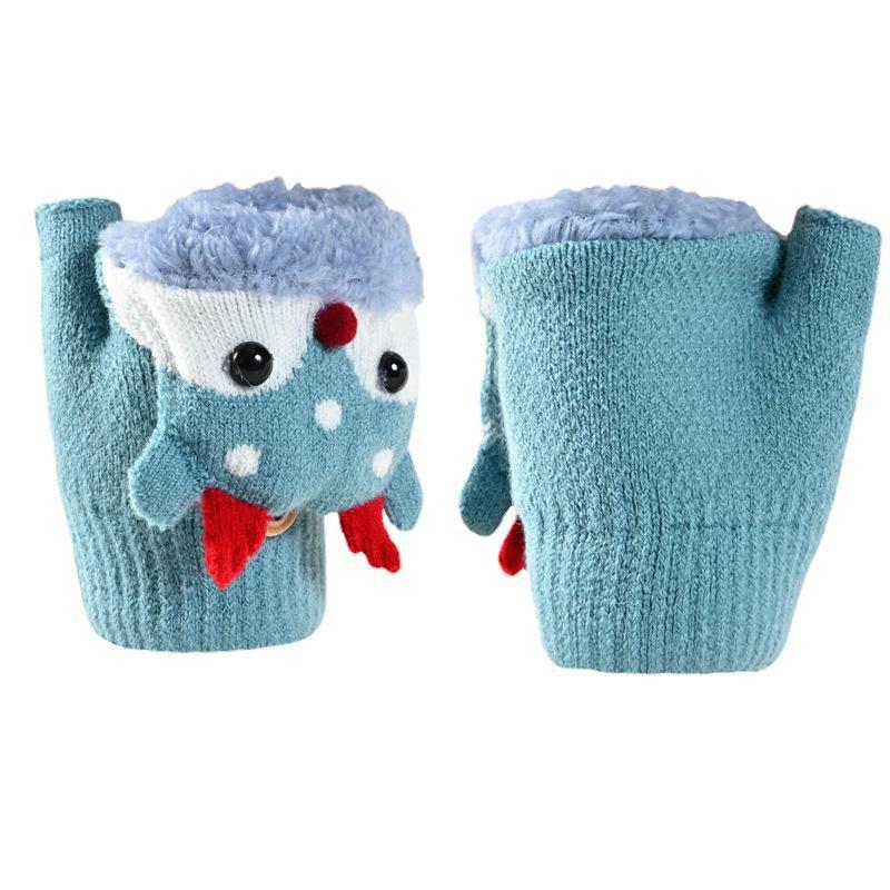 Wholesale Children's Flip Half Finger Cartoon Knitted Gloves