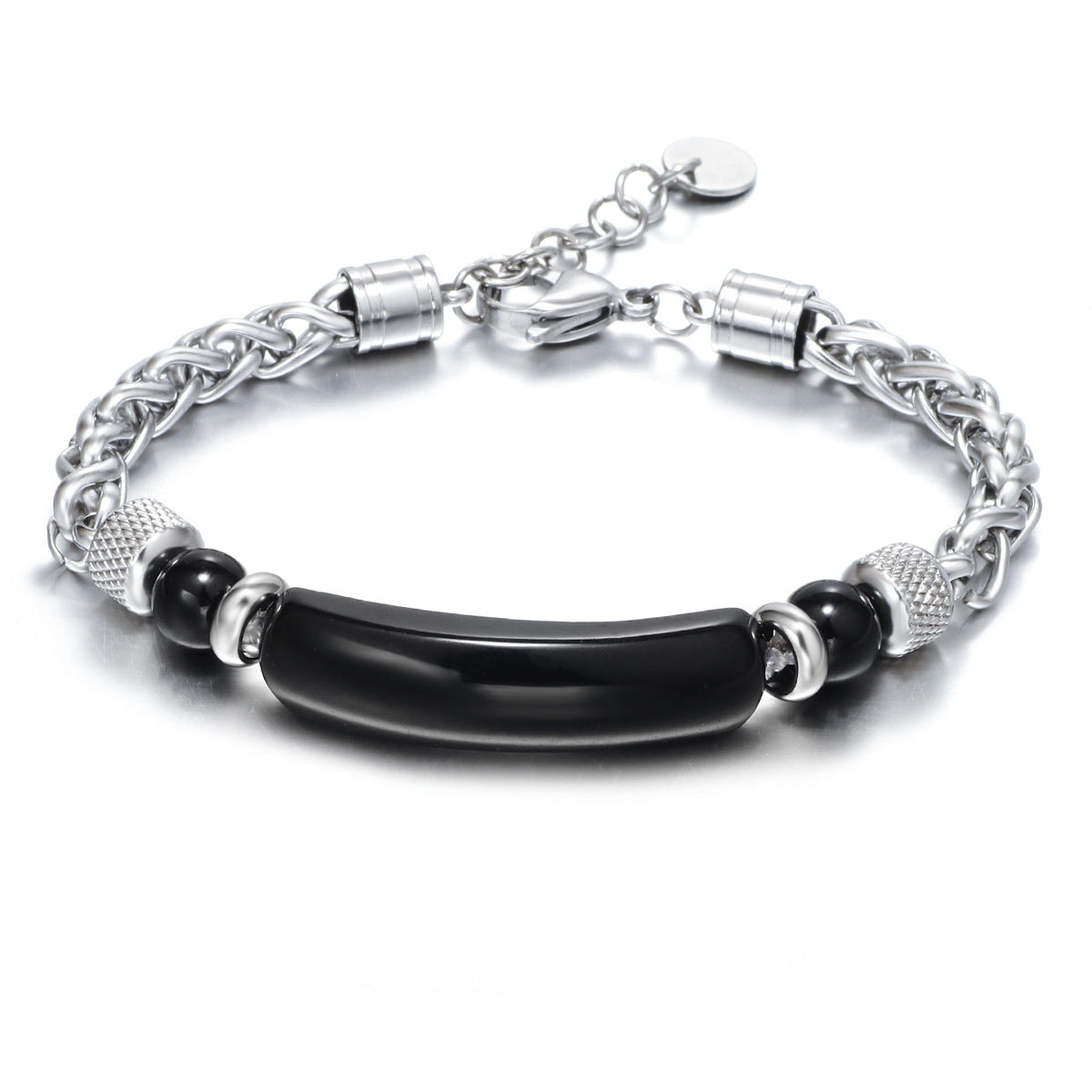 Wholesale Retro cool titanium steel tiger eye stone men' s bracelet