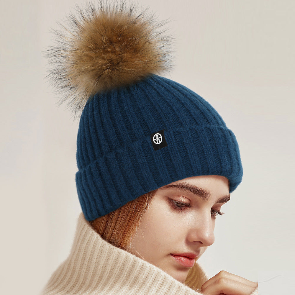 Wholesale Solid Color Wool Ball Knitted Hat Winter Woolen Hat