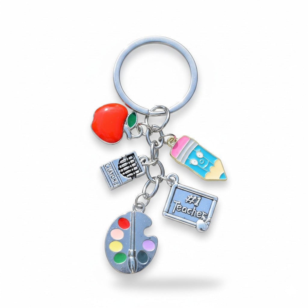 Wholesale Oil Dripping Pencil Red Apple Drawing Board Keychain Five-section Chain