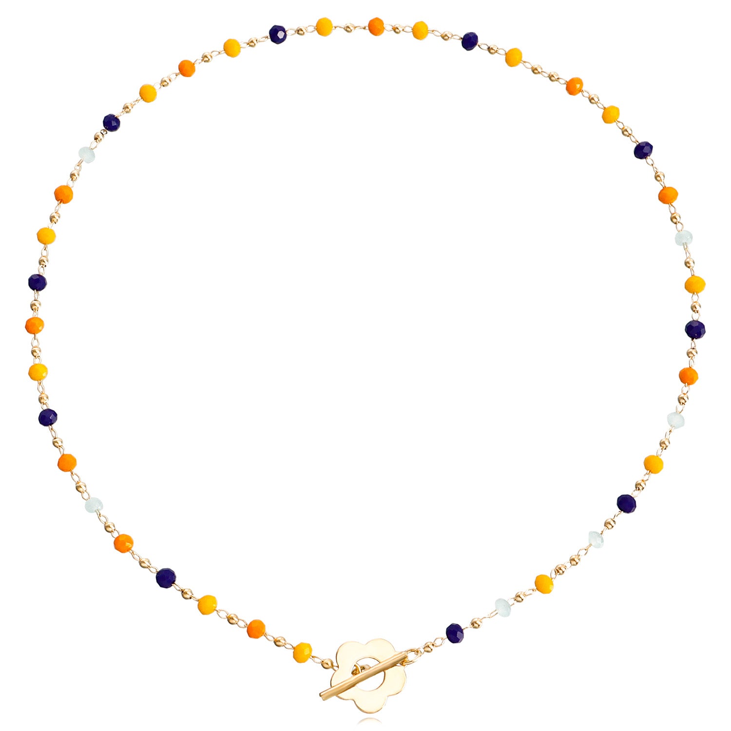 Cadena de cuentas de vidrio de cristal negro al por mayor ot hebilla de aleación de flores cortas