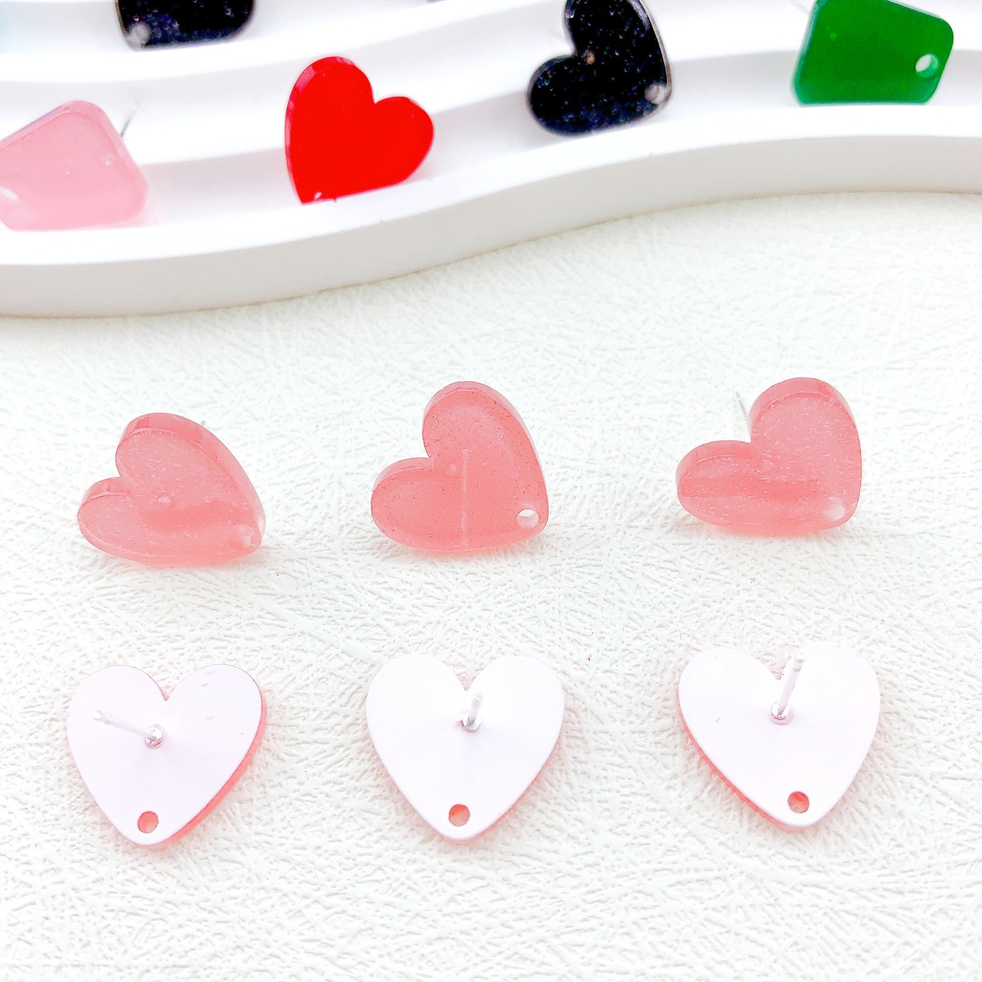 Wholesale 50PCS Handmade DIY Acrylic Fine Glitter Heart Trapezoid Colorful 925 Silver Needle Hole Earrings