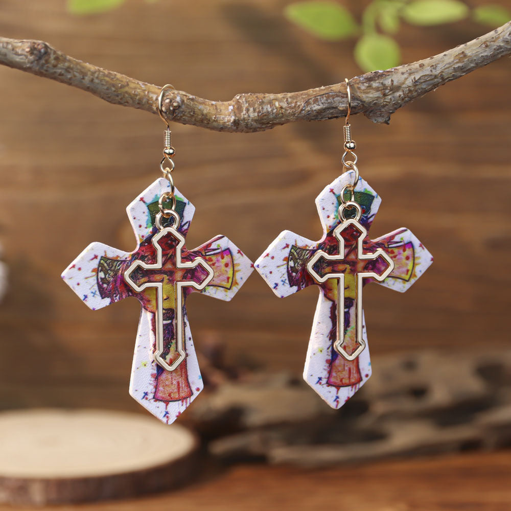 Wholesale Western-style double cross earrings
