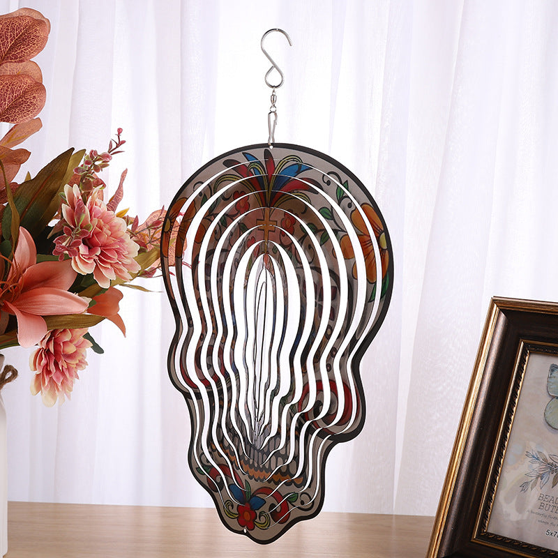 Wholesale Halloween Decoration Rotating Metal Wind Chime Skull 3D Pendants