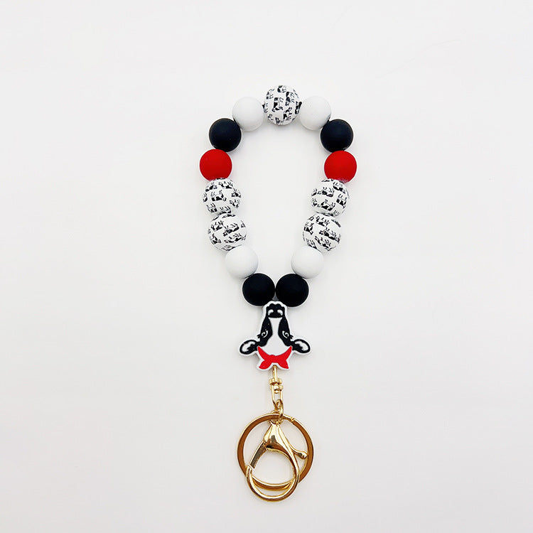 Wholesale Silicone Pumpkin Cow Ghost Dog Paw Wooden Bead Bracelet Keychain