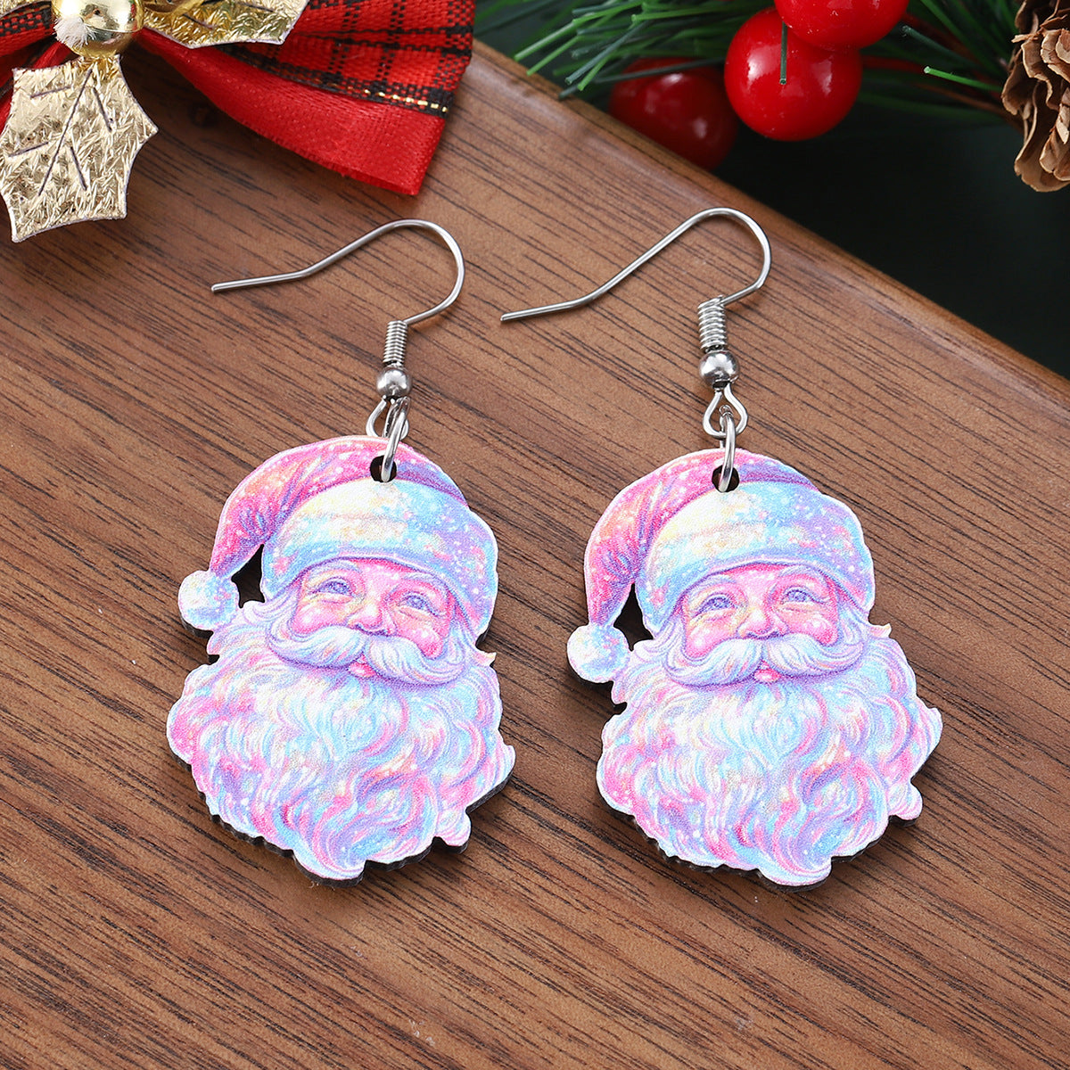 Wholesale  Christmas wooden double-sided  earrings