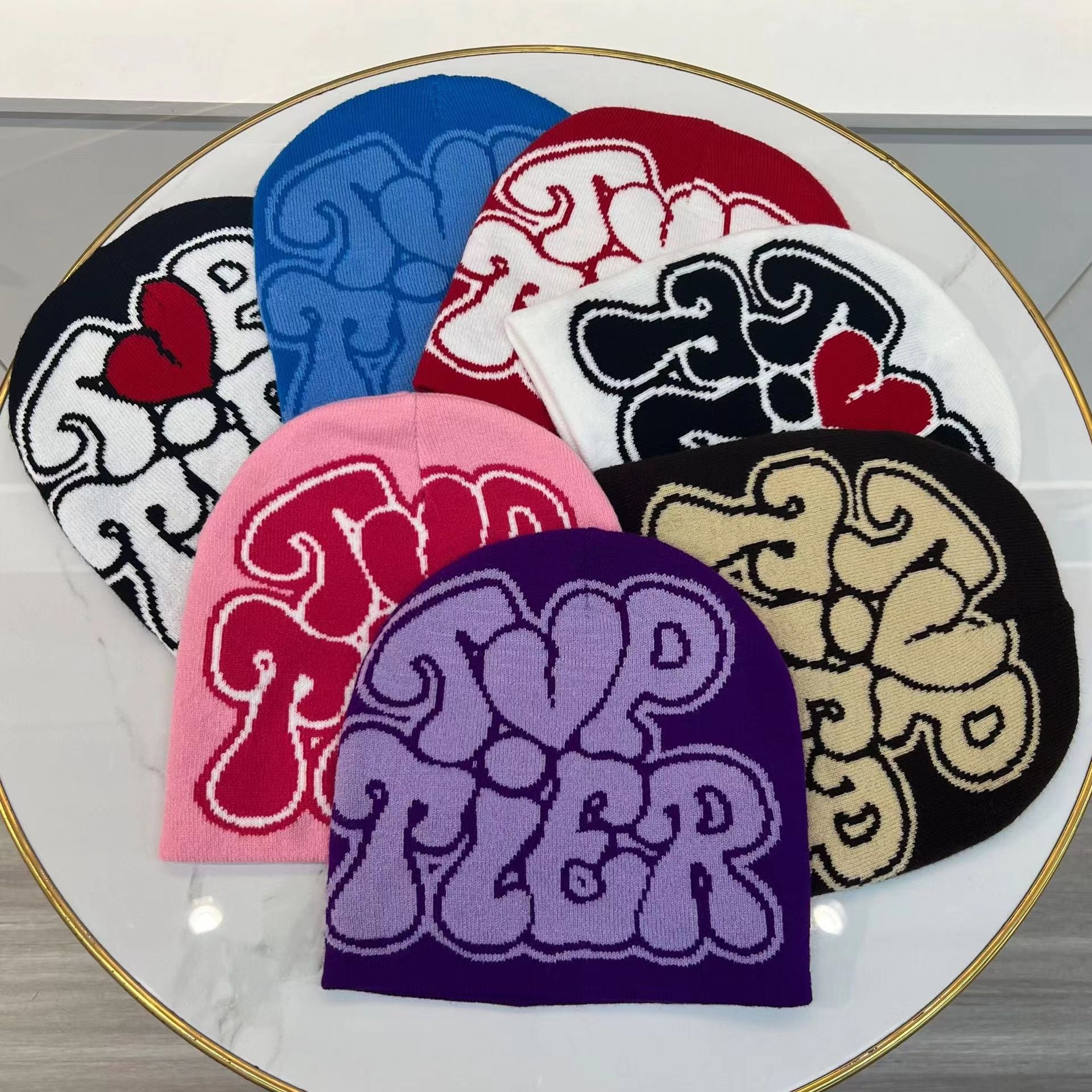 Wholesale Acrylic Autumn and Winter Multi-color Letters Adult Wool Knitted Hat