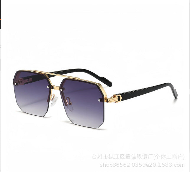 Wholesale sunglasses new boys driving big face thin driving UV protection advanced half-frame aviator sunglasses