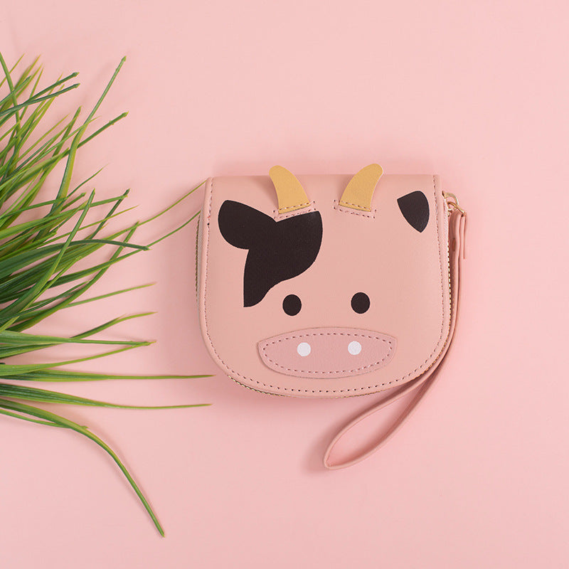 Wholesale Cartoon Cute Cow Girl T Student Zipper Coin Purse Pu Wallet