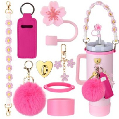 Wholesale Straw hat cup set cup chain colorful begonia flower key chain set