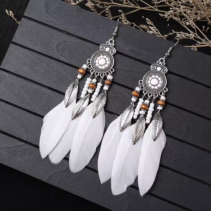Wholesale Ethnic style super fairy high-end feather earrings