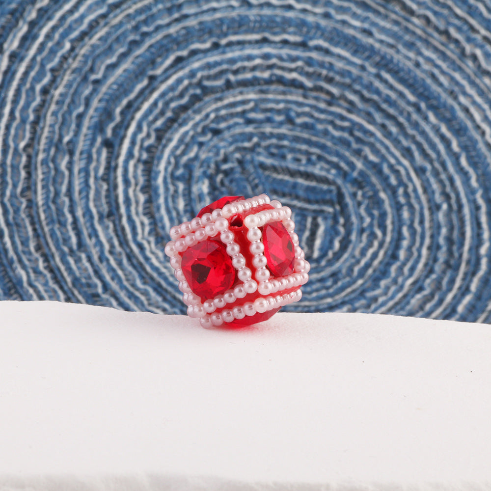 Wholesale  DIY 6pcs Diamond-encrusted  Square Crystal Soft Pottery Diamond Ball Straight Hole Beads  Mobile Phone Chain Key Chain