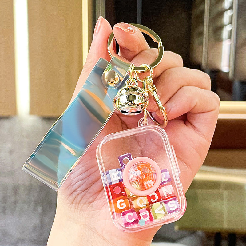 Wholesale Oil Floating Camera Quicksand Bottle Acrylic Keychain