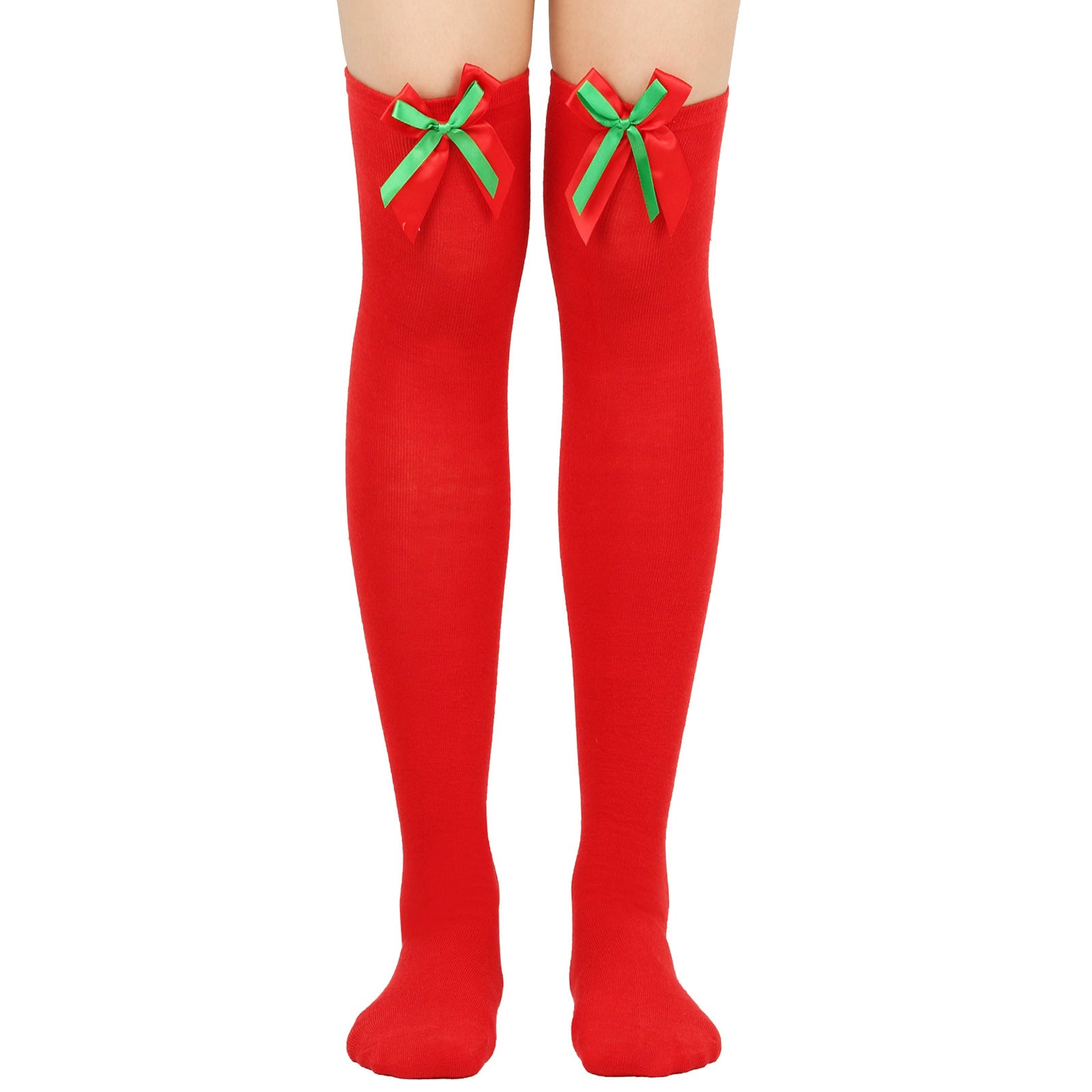Wholesale Bow Christmas Ball Striped Over-the-Knee Socks