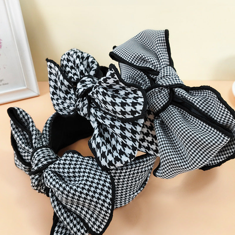 Wholesale Wide Edge Houndstooth Large Bow Fabric Headband