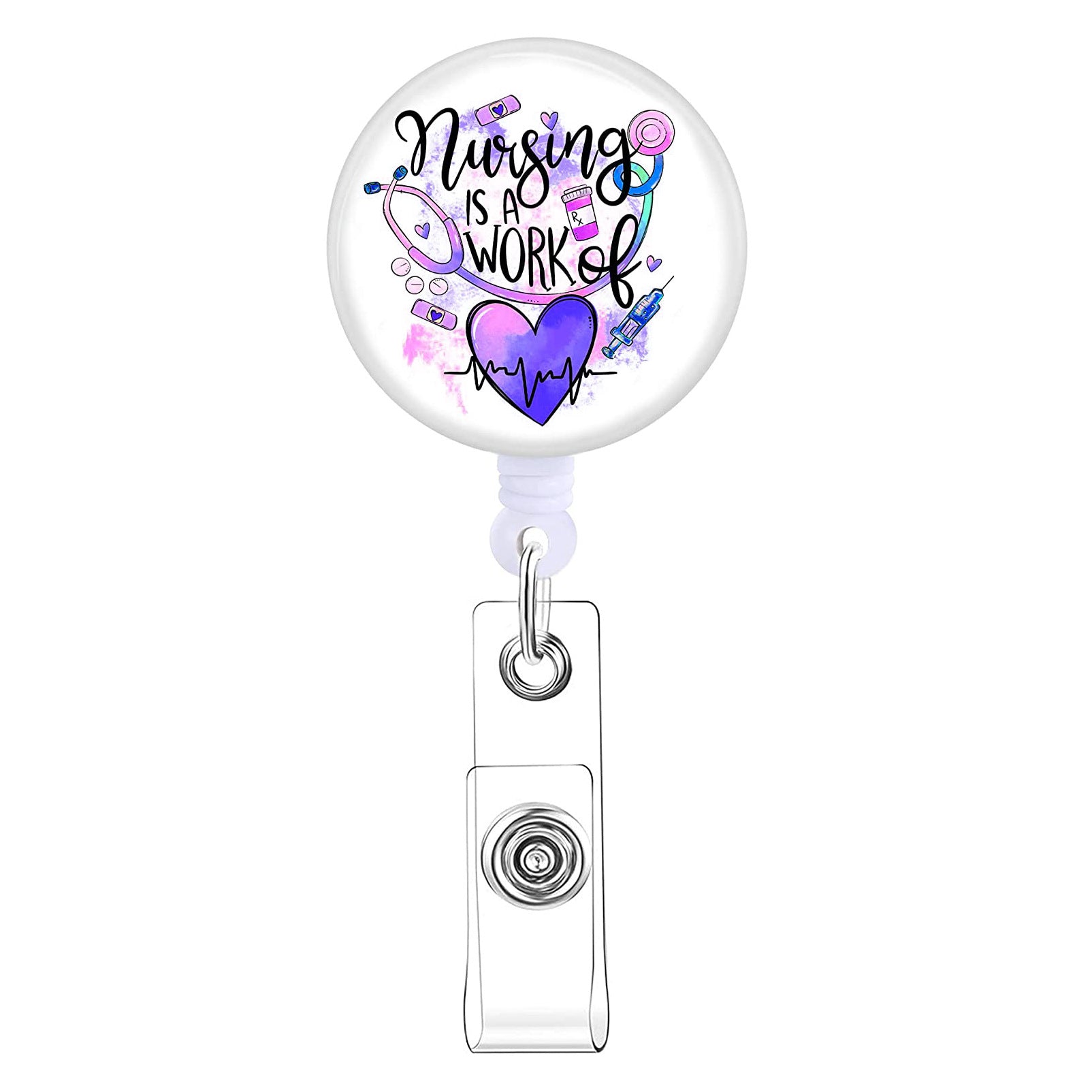Wholesale ABS Simple Six Color Circular Mountaineering Buckle Sports Telescopic Keychain ABS Drip Glue Patch Colorful Gradient Heart Stethoscope Emblem Scroll Telescopic Keychain