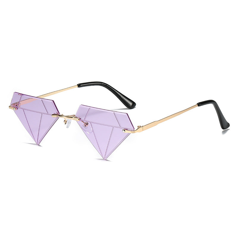 Wholesale Rimless Diamond Shape Hip Hop Sunglasses