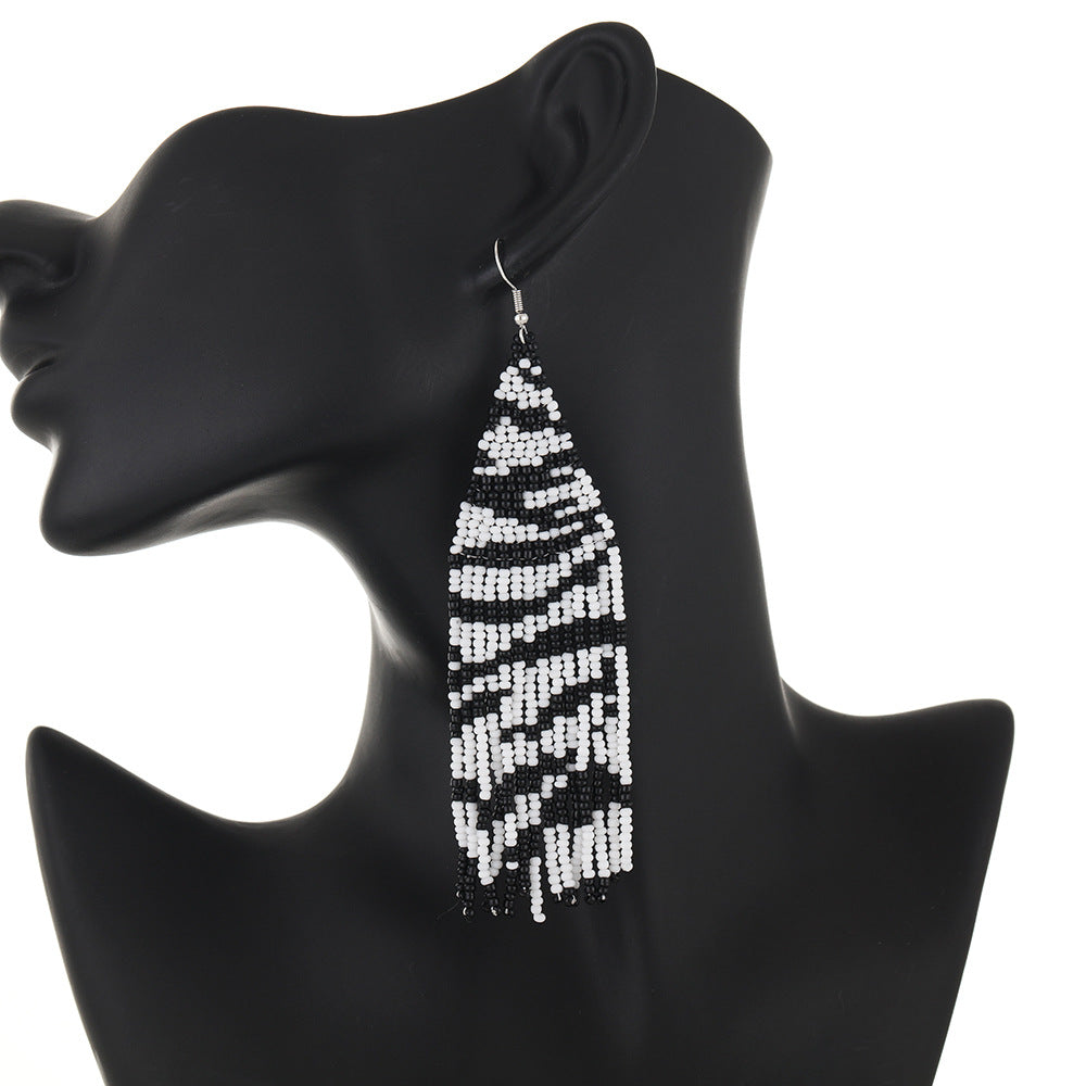 Wholesale Leopard Grain Rice Bead Tassels Hand Woven Earrings