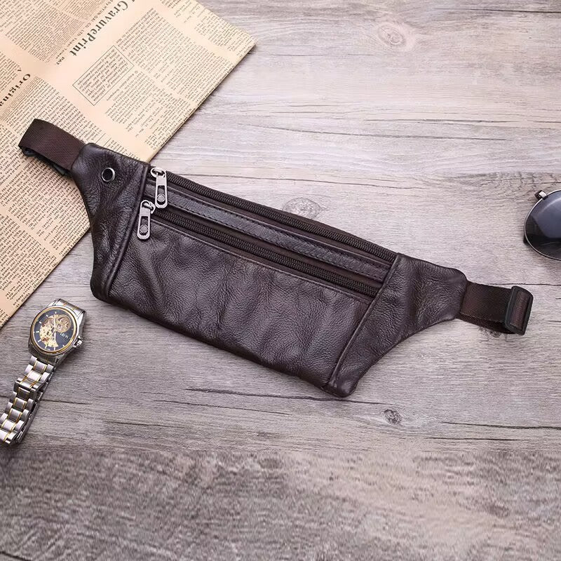Wholesale Men's genuine leather waist bag multifunctional waterproof waist bag mobile phone bag