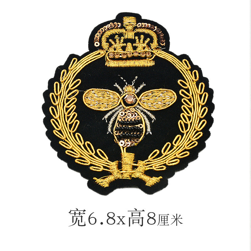 Wholesale Stylish Western College Embroidered Patches With Silver Bee And Lion Designs Acrylic Badges For Suits And School Uniforms
