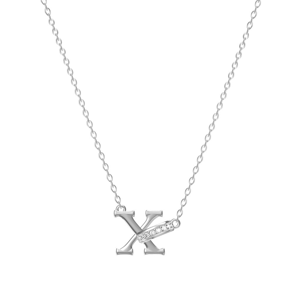 Wholesale 26 letter titanium steel necklace with diamonds
