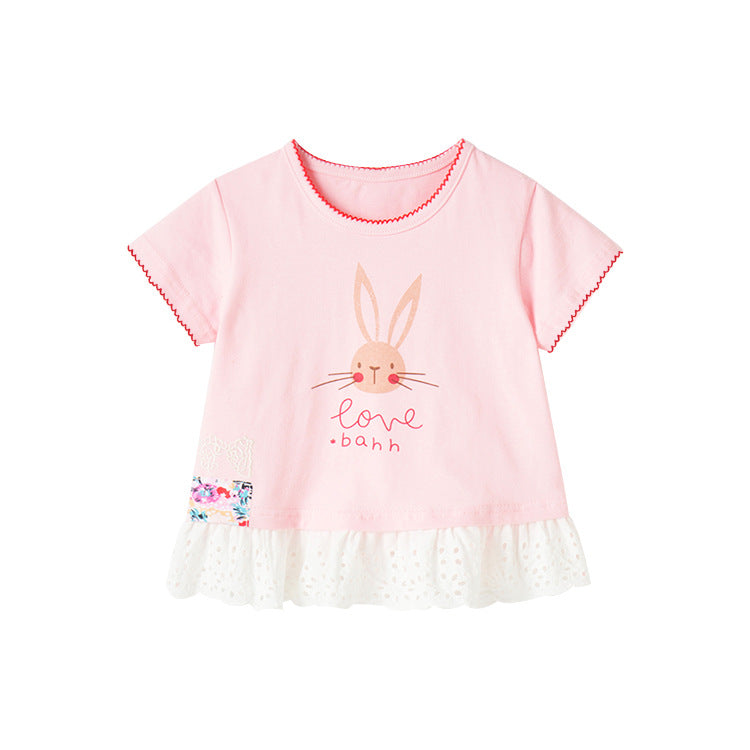 Wholesale Girls Rabbit Print Half Sleeve Tops