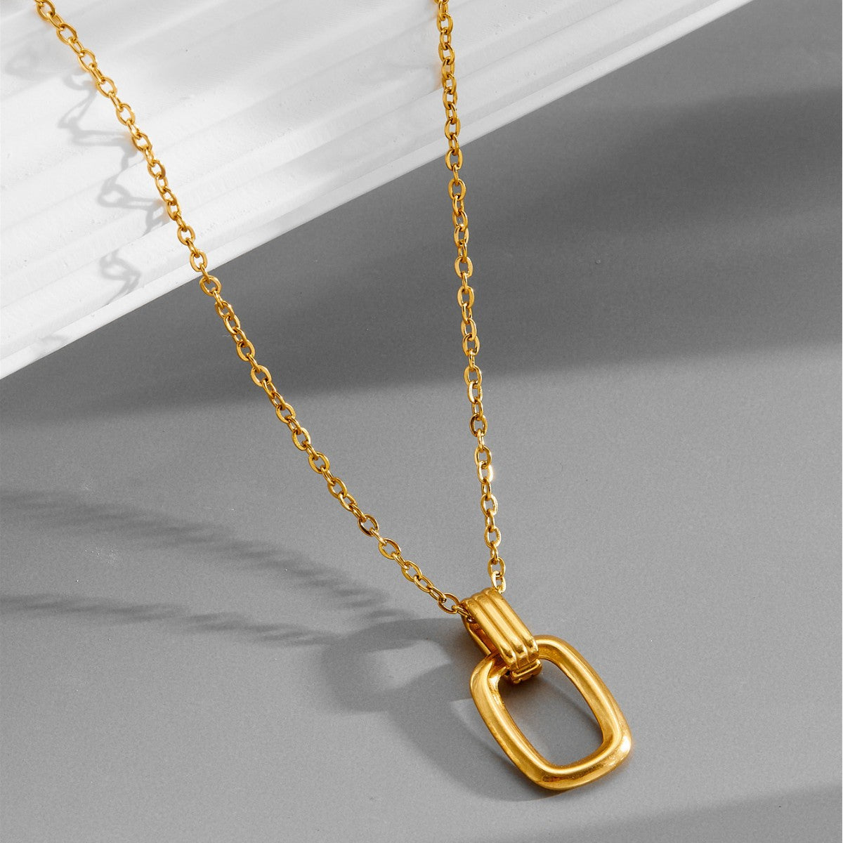 Wholesale 5pcs Titanium Steel Fadeless Entry Luxury  18K Gold Geometric Double Ring Clavicle Chain
