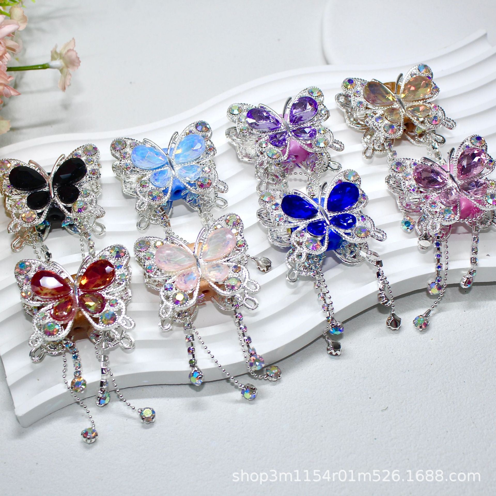 Wholesale 10pcs Soft ceramic three-dimensional butterfly crystal tassel beads