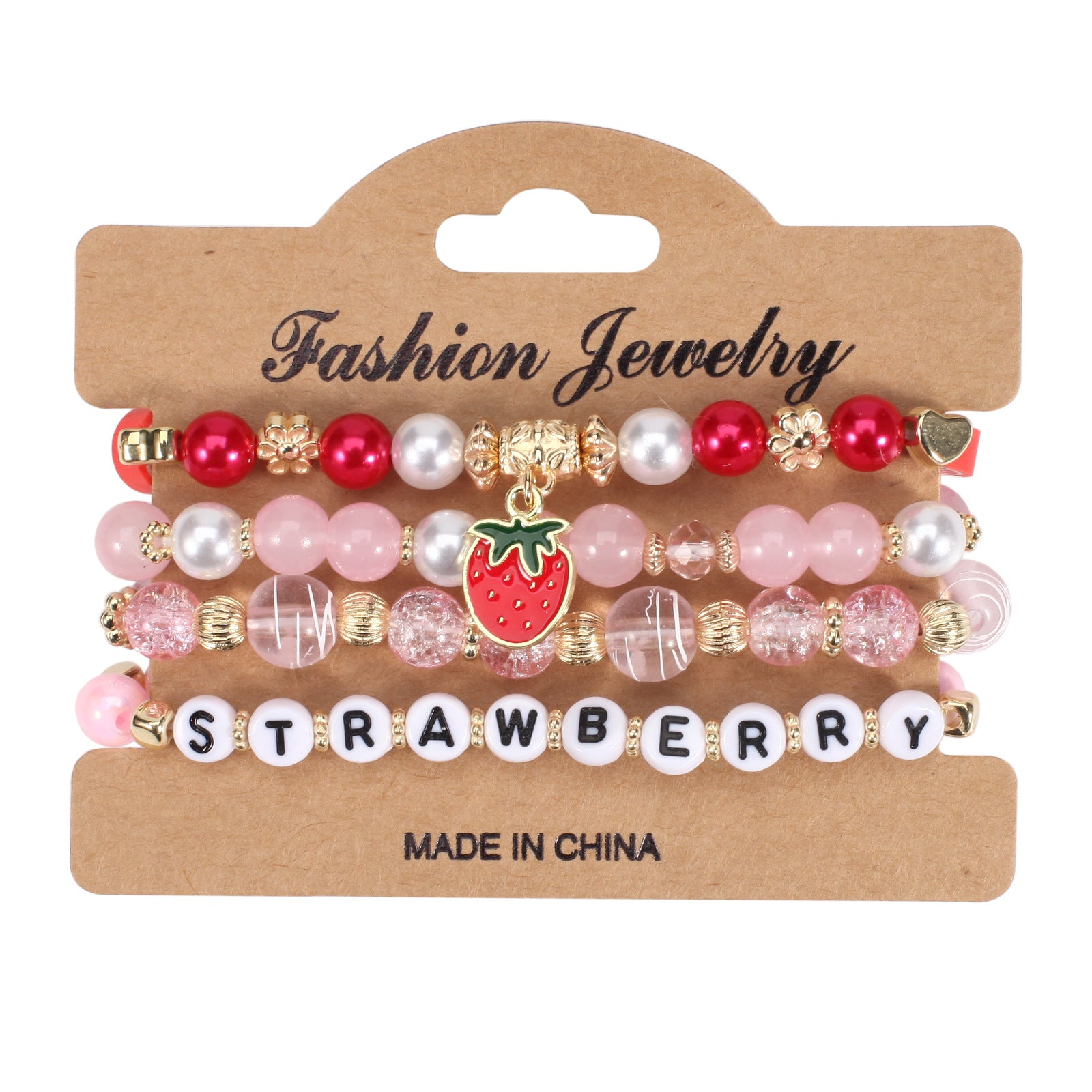 Wholesale Cartoon Cute Fruit Strawberry Pendant Glass Beaded Multi-layer Elastic Bracelet