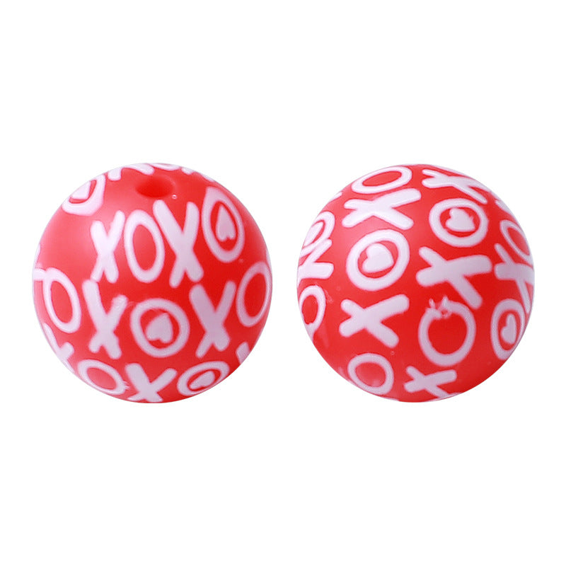 Wholesale  100pcs Valentine' s Day Silicone Beads 15mm Printing Round Beads