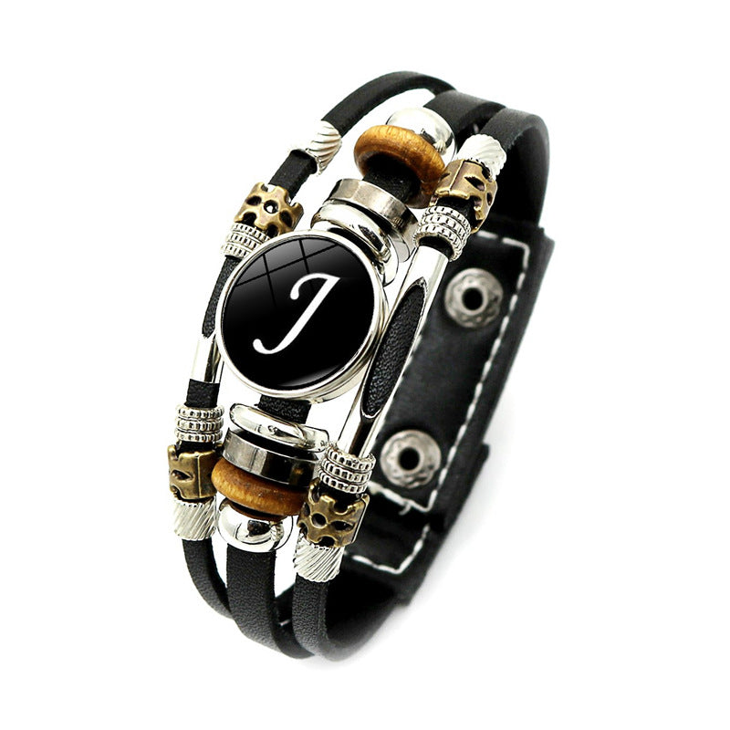 Wholesale 26 English Alphabet Time Gem Leather Multilayer Beaded Bracelet
