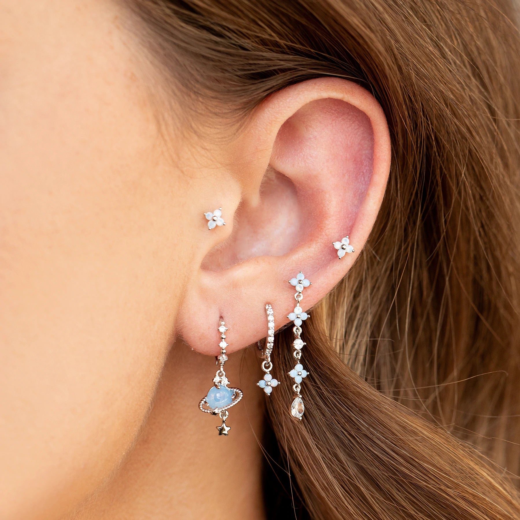 Wholesale Blue Opale Flowers Set of Five Earrings