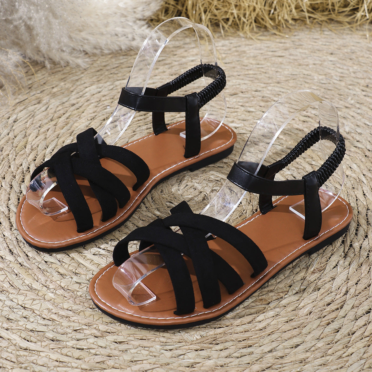 Wholesale Flat Fashionable Versatile Cross Roman Sandals