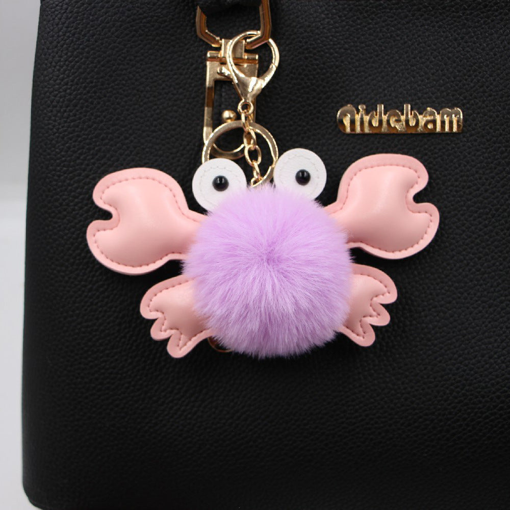 Wholesale Stylish White Leather Crab Pendant Keychain Bag Charm Decorative Gift Accessory
